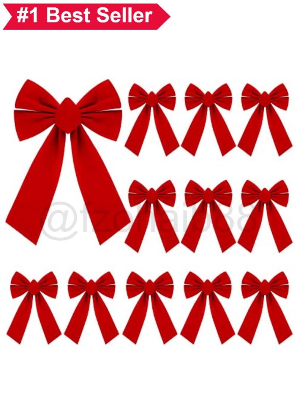 🎄 12 Pcs Velvet Christmas Bows Wreath Tree Ornaments Handmade Decor